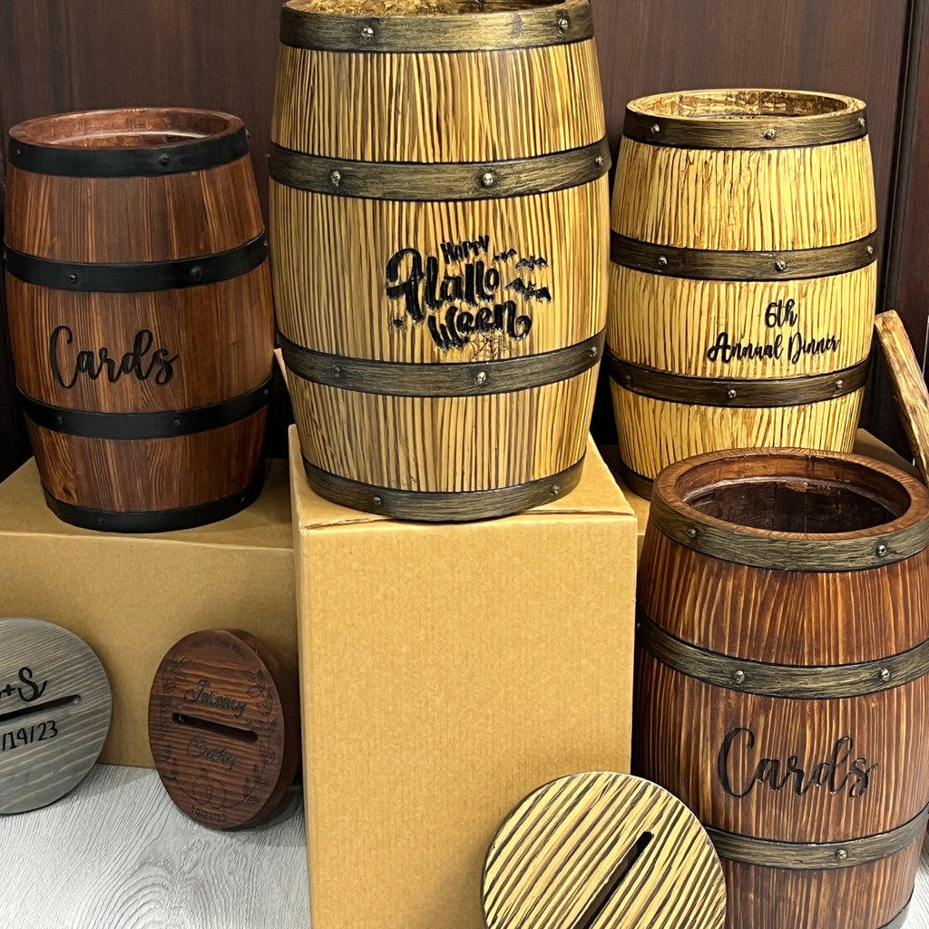 Wood Barrel Card Boxes for Wedding Receptions